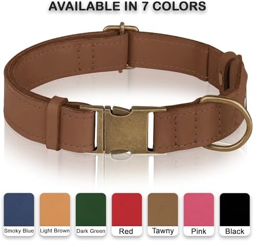 AirTag Dog Collar - Genuine Leather Dog Collar with Apple AirTag Holder and Metal Buckle - Smart GPS Tracking Pet Collars (Tawny, L, 17"-21" Neck Fit)