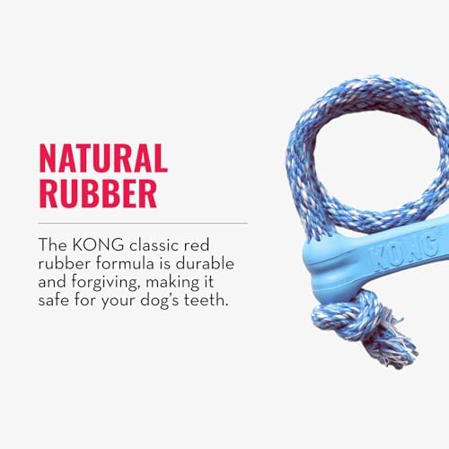 KONG Puppy Goodie Bone with Rope, Natural Rubber, for XS Puppies, Blue