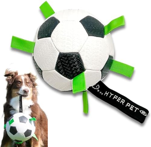 Hyper Pet Grab Tabs Dog Soccer Ball with Straps (7.5") Indoor or Outdoor; Interactive Durable Fetch Ball with Tug Toy for All Dog Breeds