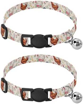 2 Pack Pet Collar Colorful Chickens Hens Cat Collars with Bell, Adjustable Length 10.6" to 17.1"
