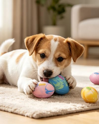 SCHITEC Dog Squeaky Toy Balls, Interactive Squeak Puppy Balls for Fetch Play, Latex Rubber Pet Toy for Puppies Mini Breed Small Dogs