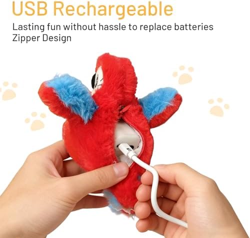 Puffluv Flapping Cat Toy,Interactive Parrot Flying Bird, Auto Chirping & Beating Wings 3 Modes, USB Charging with Catnip for Indoor Kittens Active Fun