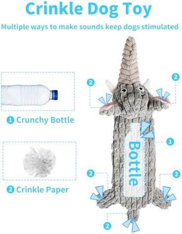 Dog Toys, Squeaky Plush No Stuffing Crinkle Dog Toy for Small Medium Large Dogs, Interactive Puppy Teething Water Bottle Dog Chew Toy (Elephant)