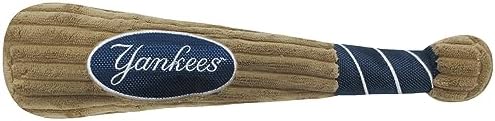 MLB New York Yankees Baseball Bat Toy for DOGS & CATS. Soft Corduroy Plush Dog Toy with Inner SQUEAKER, MLB Chew Toys for Dogs or Cats. Durable Fun Interactive Dog Toy with Team Names and Logo