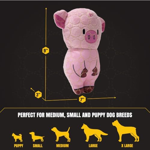 Bite Force -Durable & Strong Dog Toy Peppa Pig with Squeaker, Kevlar-Reinforced for Aggressive Chewers for Small Medium Large Dogs - Pink.