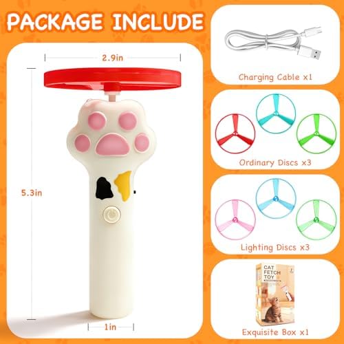 Cat Fetch Toy, Rechargeable Cat Toy Disc Launcher with 6 Flying Discs