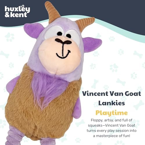 Huxley & Kent Funny Dog Toy w/Squeaker – Power Plush Squeaky Dog Toys for Small, Medium & Large Dogs – Soft Stuffed Animal for Indoor Play & Fetch - Squeak to Crunch - Lankies Vincent Van Goat, Large | Crunchy Bottle Core, Crinkle Legs & Squeaky feet, ...