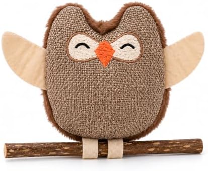Gray Owl Catnip Cat Toy with Natural Stick, Interactive Plush Cat Toy for Indoor Cats, Bite Resistant Kitten Toy for Chewing, Kicking and Stress Relief