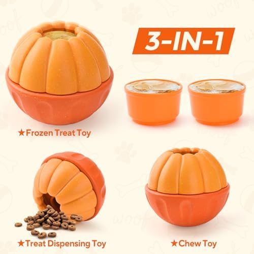 LIFLIX Dog Enrichment Toys, Dog Frozen Treat Toys, Interactive Dog Toys for Large Breeds, Treat Dispensing Dog Toys in Orange Shape