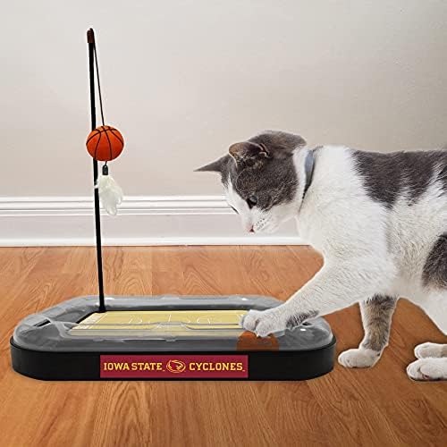 CATS SCRATCHER NCAA Iowa State Basketball Court CAT Scratcher Toy with Catnip Filled Plush Basketball Toy & Feather Cat Toy Hanging, with Jingle Bell Interactive Ball Cat Chasing 5-in-1 Kitty Toy