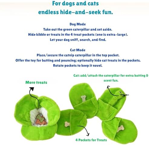 Interactive Pet Puzzle Toy, Plush Cabbage Hide & Seek Treat Dispenser with Squeaker, 7.09 x 5.12 Inches, AZO-Free, Non-Toxic Dyes. Green