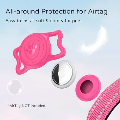 Upgraded AirTag Dog Collar, IP68 Waterproof Holder, Medium Rose