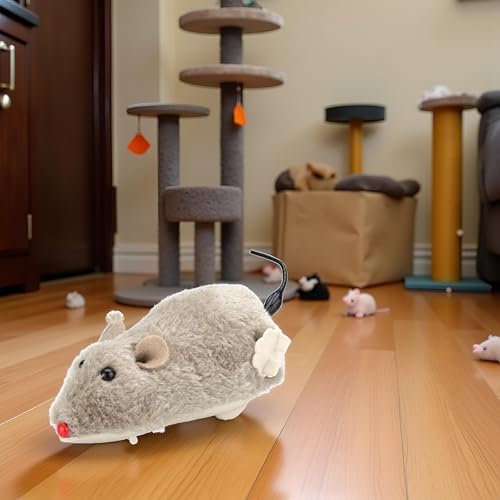 Brown Wind Up Mouse - Mouse Hunting, Feathered Cat, Interactive Wind Up for Cats Life Like Simulation, Rats Chasing Interactive for Indoor Kitties Cat Mice and Animals