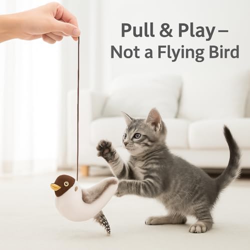 Flying Bird Cat Toy (Not a Flying Toy) – Flappy Bird Cat Toy with Flapping Wings & Chirping Sound, USB Rechargeable Motion-Activated Toy for Indoor Cats