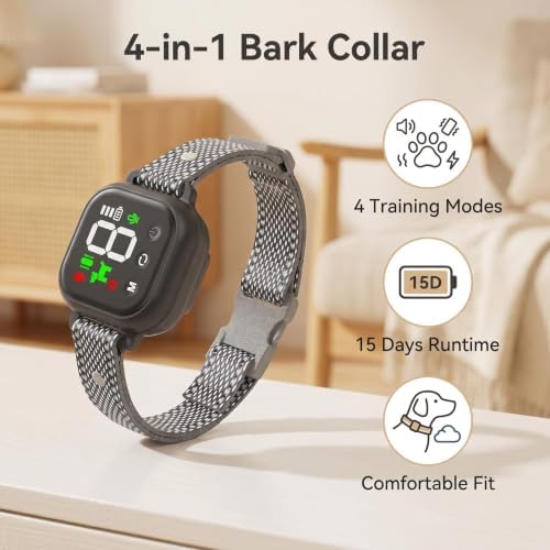Smart Dog Bark Collar - Automatic Anti Barking Collar with 3 Modes (Beep/Vibration/Shock), Progressive Protection, Adjustable Sensitivity, Rechargeable Training Collar for All Dogs