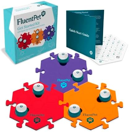 FluentPet Speak Up! Get Started Kit with Clearer Upward-Facing Sound | 6 Recordable Buttons w/Pre-Installed Batteries & 3 HexTile Button Mats | Training Dog & Cat Communication Buttons