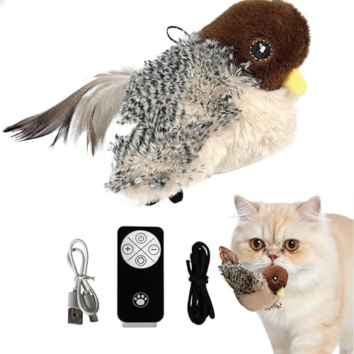 FurSo Interactive Cat Toys for Indoor Cats, Remote Control Flapping Bird Toy (Not Flying), Rechargeable Type C-USB Plush, Lifelike Chirping Sounds & Motion Sensor, Feline Exercise & Mental Stimulation