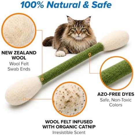 Glaciart One XXL Swabs Cat Toys with Catnip - 2 Pk | Durable for Chew, Cute Cat Toys Interactive Kitty for Boredom, Exercise, & Play | Filled w/Organic Catnip for Anxiety & as Digestive Aid