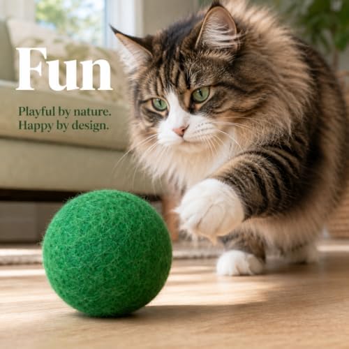 Felted Wool Cat Ball Toys, Green, 6PCS