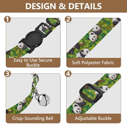 Cute Pandas Tree Branches Green Adjustable Buckle Cats Collar 2 Pack Lightweight Pet Collar for Cats and Dogs