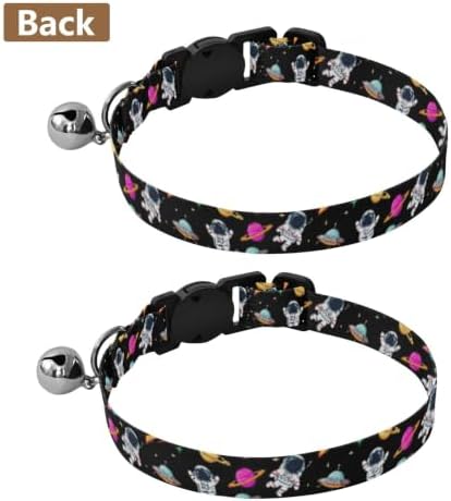 Space Astronaut Rockets Black Breakaway Cat Collars with Bell 2 Pack Puppy Collar Adjustable 10.6 to 17.1 Inches