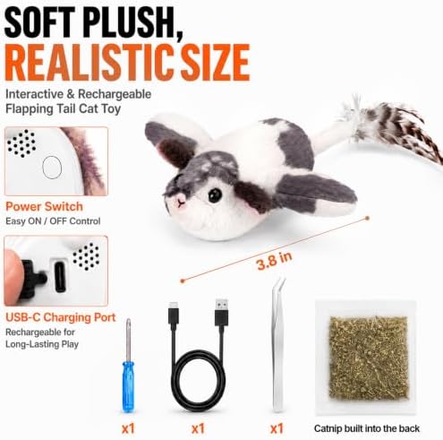 BABORUI Interactive Cat Toy Flying Mouse, Spotted Mouse