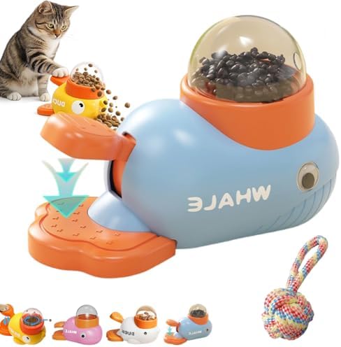 Duck Cat Treat Dispenser, Little Yellow Duck Cat Feeder Toy, Interactive Dog Treat Dispenser Toy, Pet Puzzle Slow Feeder for Healthier Eating, Mental Stimulation & IQ Training (Blue)