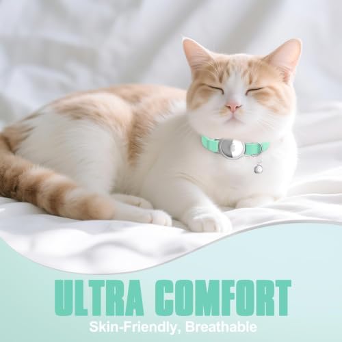 AirTag Cat Collar, Elastic Tracker Collar with Airtag Holder and Bell | Compatible with Apple Air Tag, Lightweight & Scratch Resistant, Adjustable Stepless GPS Pet Collar for Cats Kittens, Green