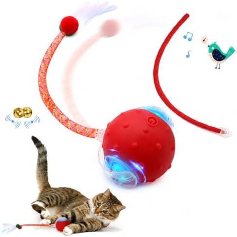 Interactive Cat Toy Ball,3 Speed Modes Moving Cat Toy Balls,Automatic Rolling Rechargeable Cat Toy for Indoor Cats Bored Adult & Kittens-Red