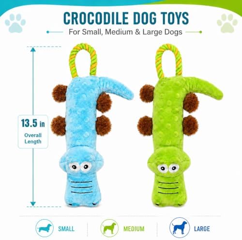 PrimePets Squeaky Dog Toys, 2 Pack, Stuffed Crocodile Tug of War Dog Toys for Small Medium Large Dogs, Interactive Puppy Chew Toy to Keep Them Busy