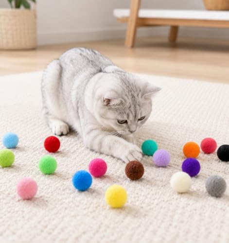 100 PCS Pom Pom Balls for Cats, Multicolor Fuzzy Balls for Cats