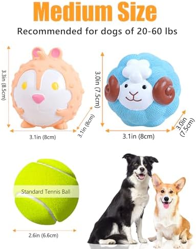 Dog Toys Squeaky, Interactive Latex Rubber Cute Animal Pet Toy Pack Squeak Balls for Puppy Small Medium Breed Dogs