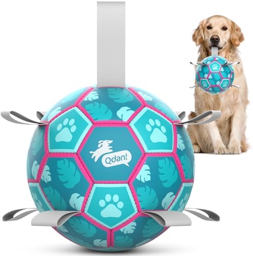 QDAN Dog Toys Soccer Ball with Straps, Tug of War Toy, 8 Inch Outside Toy