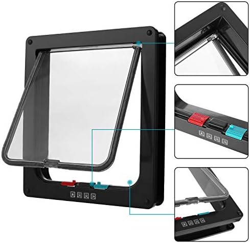 Sailnovo Cat Door Flap X-Large(Outer Size 9.64" x 11.22"), 4-Way Locking Cat Flap for Interior Exterior Doors,Quiet, ABS Material, Weatherproof Pet Door for Cat/Doggie (Weight<27.54lb) Black