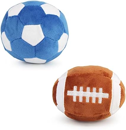 Interactive Dog Balls, 2 Pack Plush Squeaky Dog Toys Balls for Dogs, Football Rugby Dog Toy Ball Indoor Outdoor Sports Stuffed Puppy Toy for Small Medium Dog(Football+Rugby)