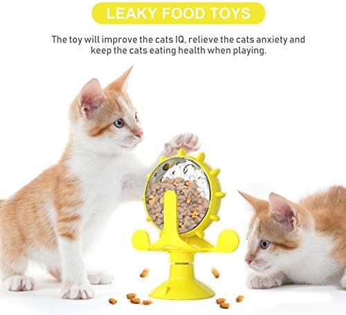 POPETPOP Windmill Cat Toy Feeder Rotating Treat Dispensing Toy for Cats Slow Food Dispenser Puzzle Feeder Interactive Pet to Slow Eating and Support Mental Stimulation 5.11 X 1.57 X 6.69 in