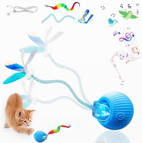 Speedy Tail 3.0 Interactive Toy Ball, 2 Tails for Cats & Dogs | cat chase toy|chirping bird cat toy|Adjustable sound level|300 mA high-capacity battery
