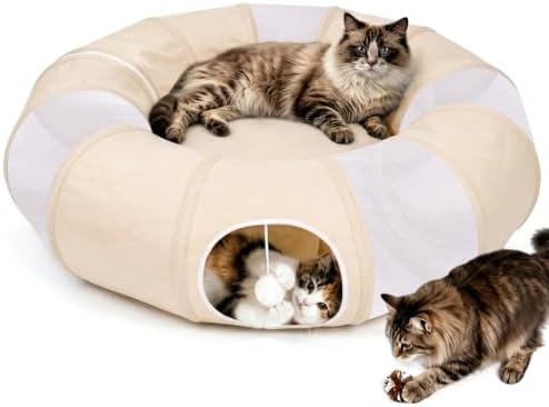 Ownpets 2 in 1 Collapsible Cat Tunnel for Indoor Cats with Cushion Bed