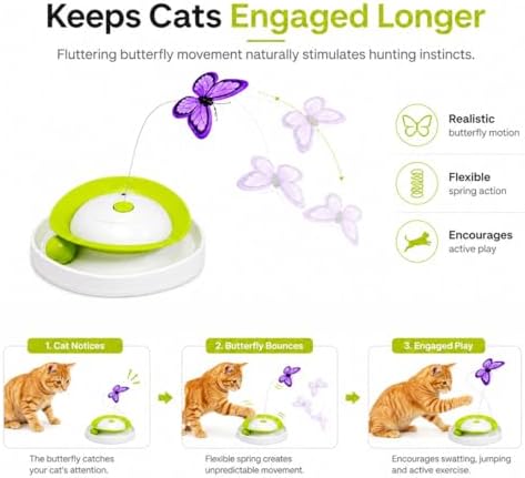2-in-1 Auto Interactive Cat Toy, Fluttering Butterfly & Rolling Track Ball