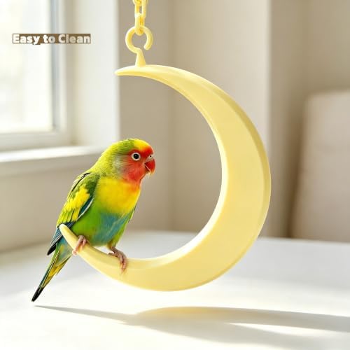 Hanging Moon Bird-Swing Perch, Parakeet Swing Toys with Chain, Grinding Claw Beak Cage Accessory for Small Parrots