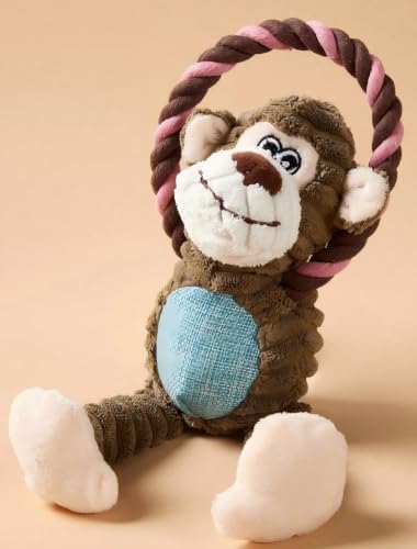 Dog Toys Ring-Tailed Long-Legged Monkey Shaped Plush Dog Toy with Internal Squeaker and Bite Resistant Material