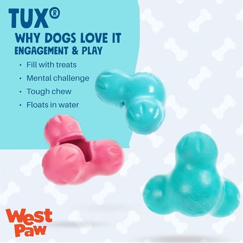 WEST PAW Zogoflex Tux Treat Dispensing Dog Chew Toy – Interactive Chewing Toy for Dogs – Dog Games for Aggressive Chewers, Fetch, Catch – Holds Kibble, Treats, Small 4", Teal