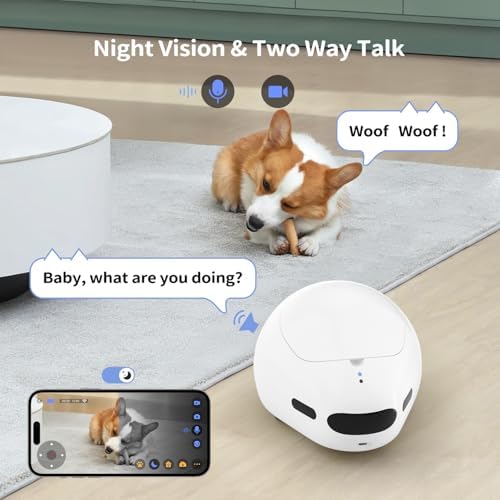 Pet Camera Robot with Treat Dispenser & Laser, Moving Cat Robot Camera for Dogs and Cats with Two-Way Audio, App Remote Control, Auto Recharge, Night Vision