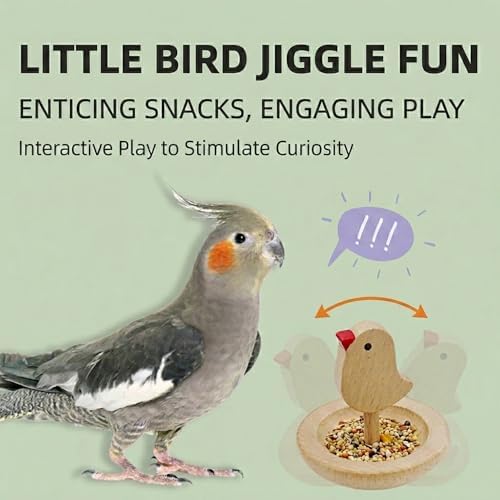 Wobble-Action Wooden Bird Toy - Interactive Foraging Puzzle for Mental Stimulation - Natural Beech Wood Slow Feeder for Parakeet, Cockatiel, Lovebird - Small Bird Cage Enrichment (2.4")