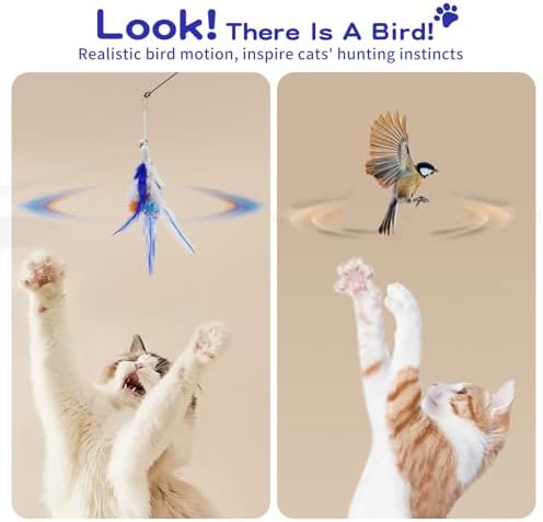 Pawaboo Cat Feather Wand Interactive Toy, 2 Feathers + 1 Wand with Bell
