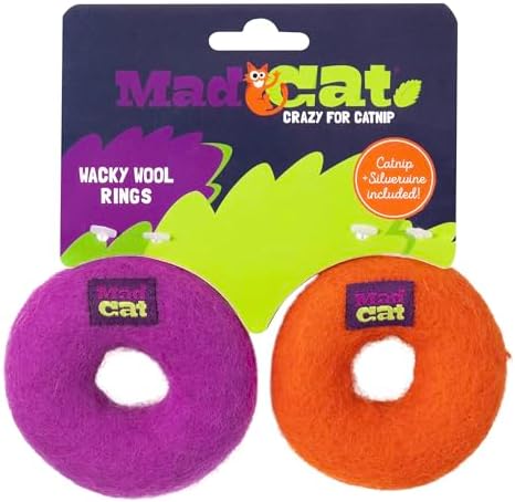 Mad Cat Wacky Wool Rings, Catnip and Silvervine Blend Cat Toys, Pack of 2