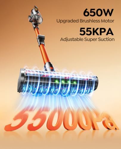 Cordless Vacuum Cleaner, 650W/55Kpa/70Mins Stick Vacuum Cleaners for Home | 180° Foldable Wand &3.3Ft Hose, Touch Screen, AUTO-Mode, Wall Mount Charging, Fragrance, Vacuum for Floor/Carpet/Pet Hair/Car