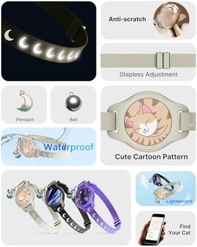 typecase Reflective Breakaway Cat Collar with AirTag Holder, Khaki & White | Khaki Reflective Breakaway Cat Collar With Bell And Silicone AirTag Holder; Adjustable 8-12 In; AirTag Not Included