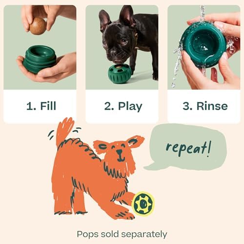 WOOF Pupsicle Interactive Dog Ball Toy for Dogs Small 10-25 lbs - Green | Long-lasting enrichment toy for small dogs, easy-fill design, low-mess play, made of natural rubber, easy to clean