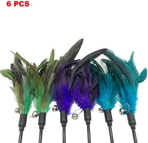 Cat Wand Toy Feather Stick Cat Toys, 8 Pieces Interactive Cat Toy Feathers Wand for Indoor Cats